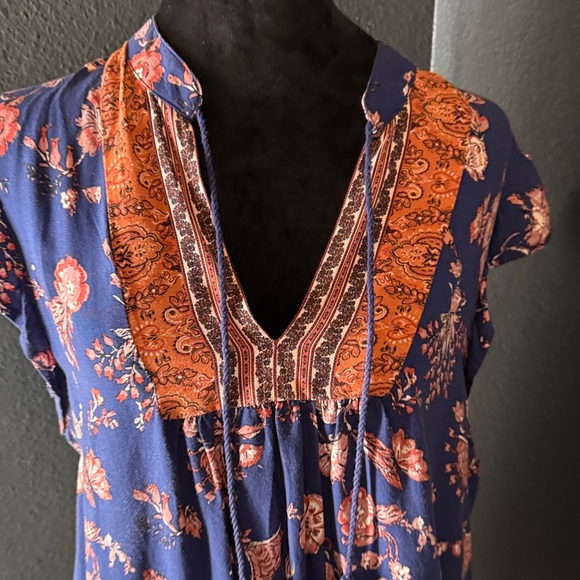 Gypsies & Moondust Bohemian Floral Blouse - Navy and Rust - Picture 5 of 7
